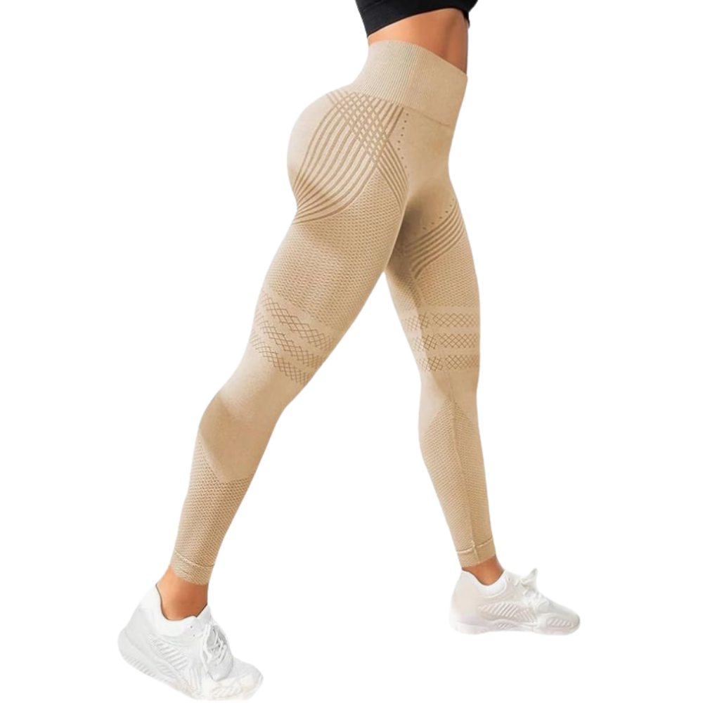 Elastisk, Sømløs 3D-Kompresjonsleggings -Khaki - Ozerty
