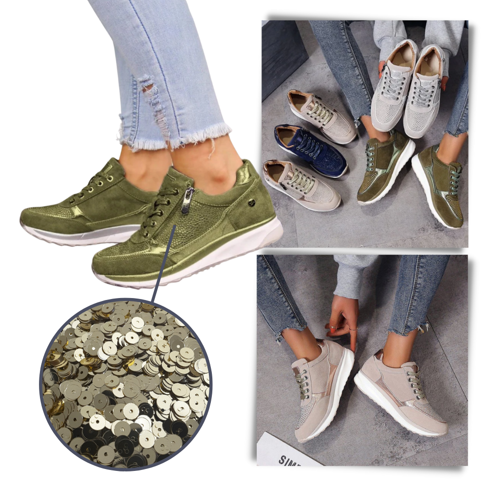 Sneakers med kiledesign og strass

 - Ozerty