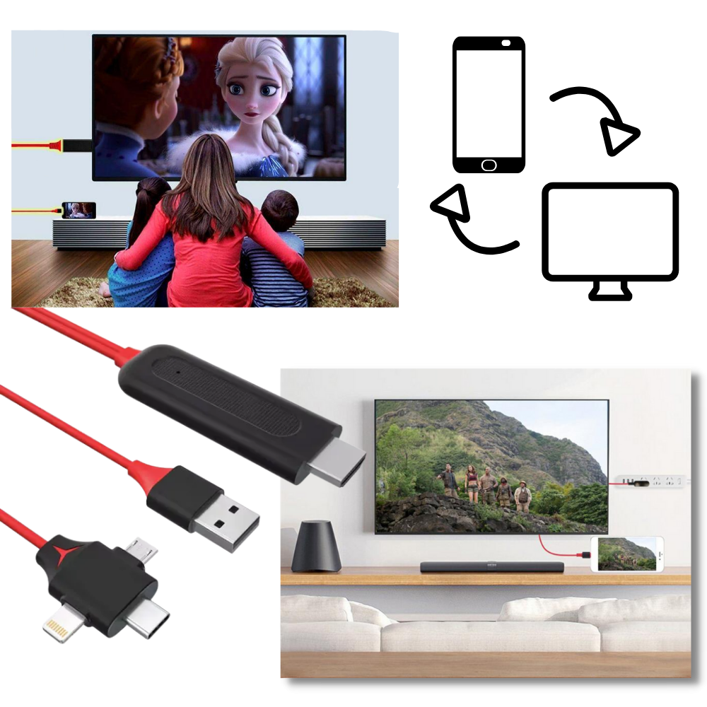 HDMI-adapterkabel for telefoner og nettbrett  - Ozerty