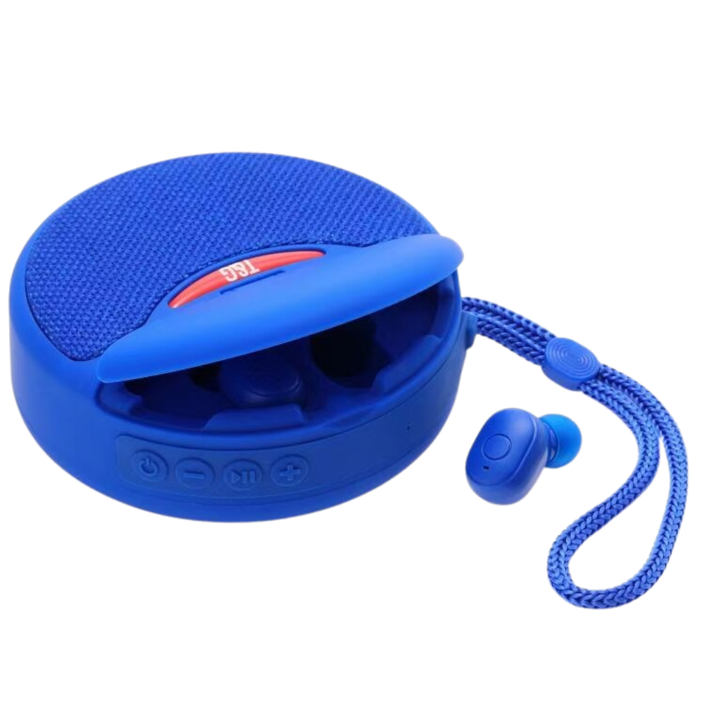 Wireless Bluetooth speaker with earplugs