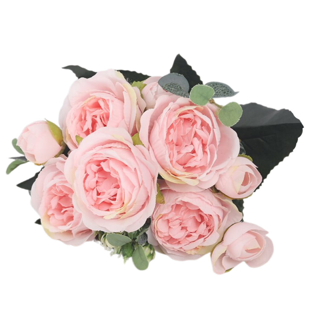 Kunstige silkepioner og rose blomsterbukett - Ozerty