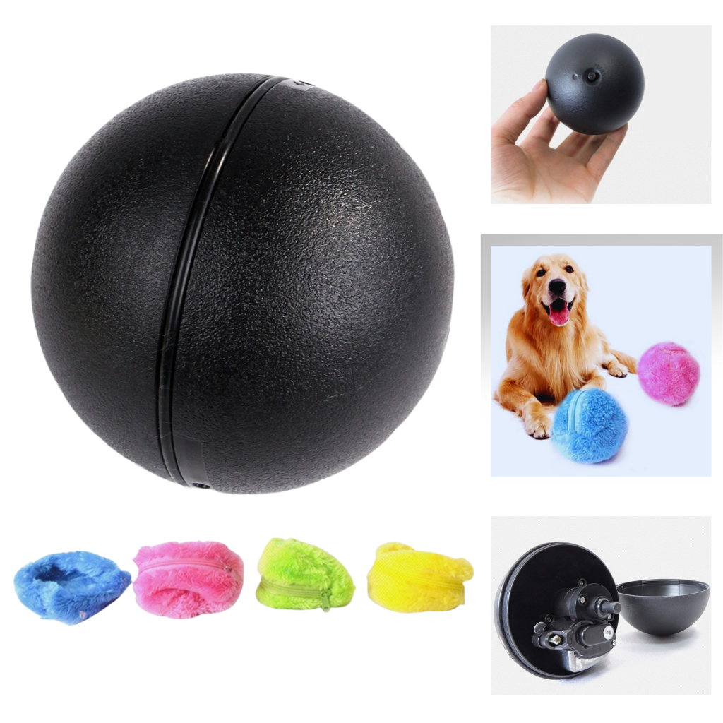 Automatisk rullende ball til hund, med utskiftbare trekk - Ozerty