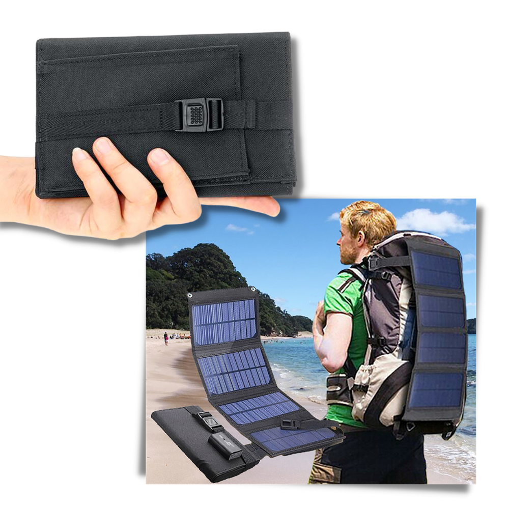 Bærbar solcellelader med 2 USB-porter - Ozerty