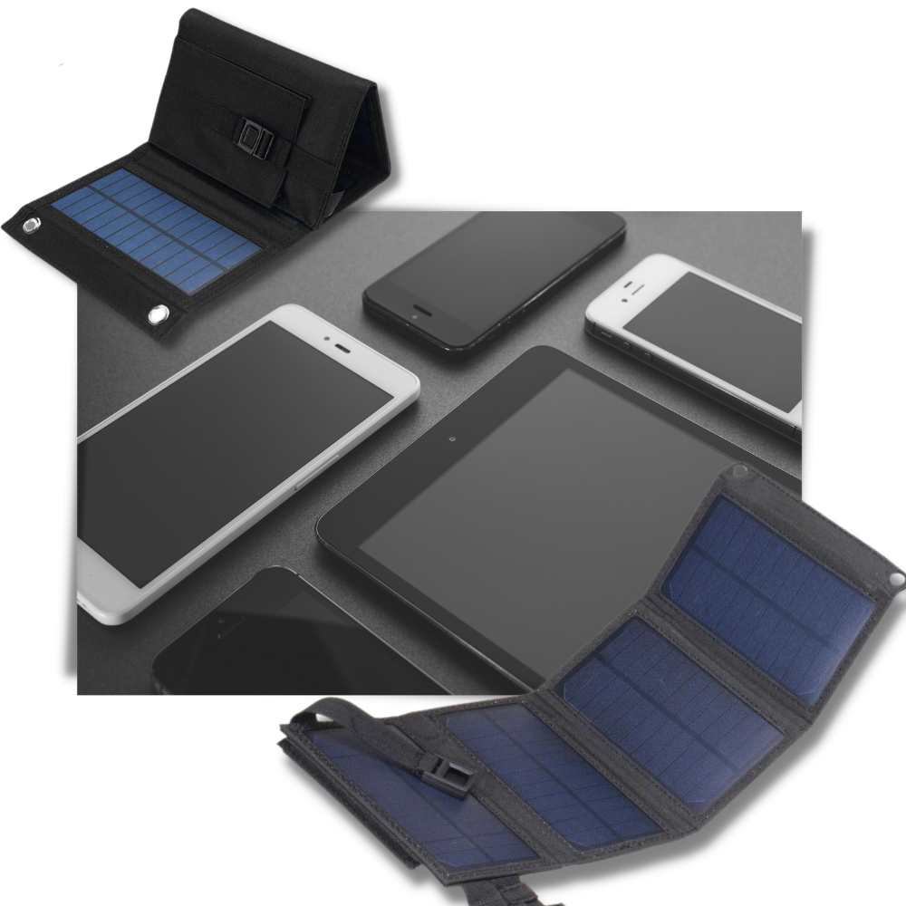 Bærbar solcellelader med 2 USB-porter - Ozerty